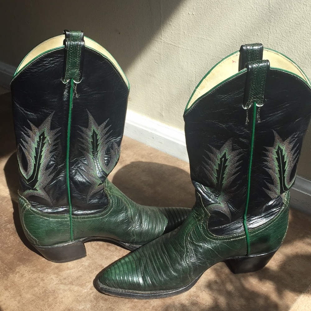 Larry Mahan Vintage Green Lizard Cowboy Boots